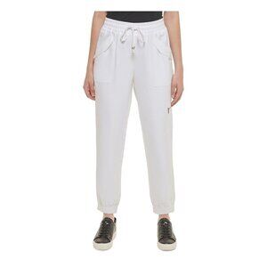 KARL LAGERFELD Linen Blend Pull-On Cargo White Pants Womens Large